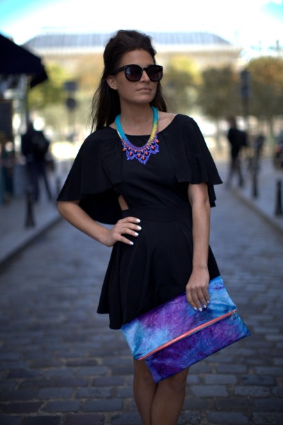 Audrey in colourful statement necklace Malaga