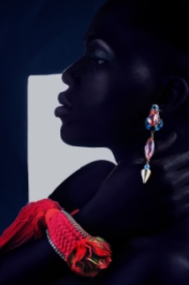 Adorn editorial for Bold Africa featuring braided cuff and with silk flower and pink crystal earrings by Jolita Jewellery