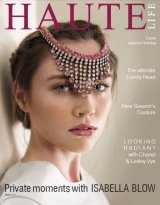 Model is wearing Jolita Jewellery braided statement necklace as a headpiece