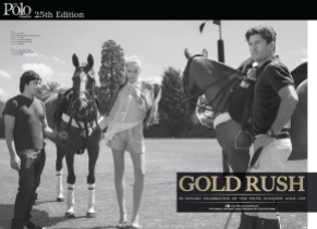 Gold Rush editorial in August issued of POLO magazine, featuring luxury Ipanima necklace, made with hand-dyed silk and dipped in gold clear crystals