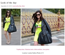 Arabia Style.com Fashion Editor Tala Samman in our Salvador necklace hand-painted in neon during the London Fashion Week on the way to Burberry Show S/S13