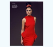 Traphic Magazine NY - November 2013 issue - colourful Madrid statement earrings and crimson braided cuff by Jolita Jewellery, styled as headpiece, featured in a shoot for KatayoonLondon.