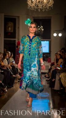 Fashion Parade event, supporting Save The Children charity. A catwalk with Nomi Ansari design and Tribal Couture Ganesha statement bangle by Jolita Jewellery.