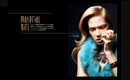 Material Girl editorial published in December issue of Submissions Magazine. The model is in a luxury Antwerp necklace, made by Jolita Jewellery in a double collar silk braid, embellished with an array of deconstructed jewels dipped in gold