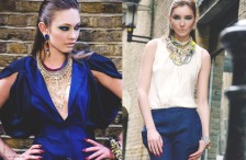 London Regal editorial, published in Zele magazine, March 2014. in Jolita Jewellery statement jewels: model on the left - in Jolita Jewellery's Debutante earrings and Ipanima Luxe necklace, model on the right (trousers outfit) - in Attention Seeker multi strand necklace and clear Madrid earrings.