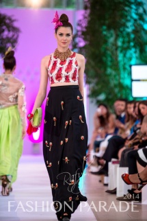 Fashion Parade 2014 - in braided red cuff with silk flower by Jolita Jewellery, Zara Shahjahan clothes