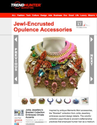 Jolita Jewellery feature in Trendhunter June 2014