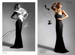 Institute magazine - Dali editorial in Jolita Jewellery statement pieces: black and white - clear crystal Duchess statement earrings and one-of-a-kind crystal cuff. Image on the right - luxury Medeleine braided statement necklace.