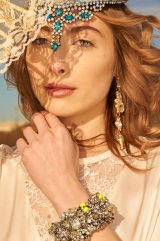 Bridal Boho Editorial for Want That Wedding: in Jolita Jewellery's St.Petersburg necklace, Duchess crystal earrings and Chaos crystal cuff