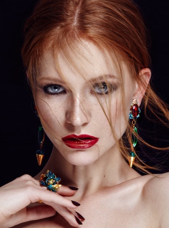 Green crystal Debutante statement earrings by Jolita Jewellery
