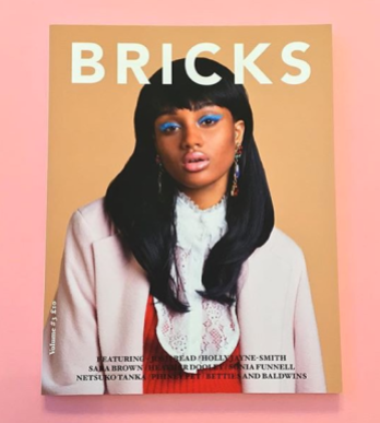 Bricks A/W Cover - in Jolita Jewellery's crystal Countess earrings, hand-made with dipped in gold blue and red crystals